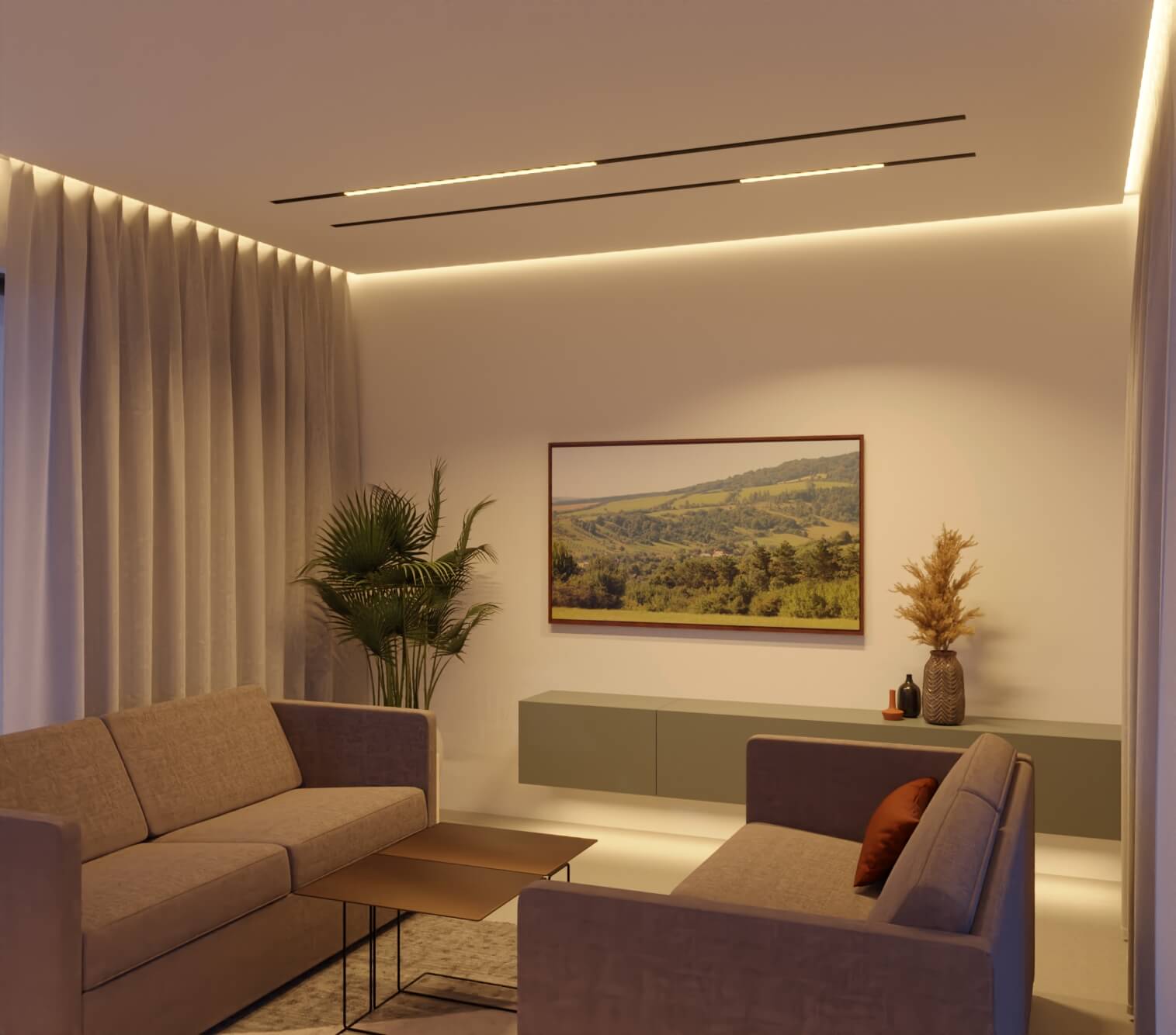LED Alu Profil Mozel Einbauprofil - Wohnzimmer mit schwarzer Abdeckung.jpg