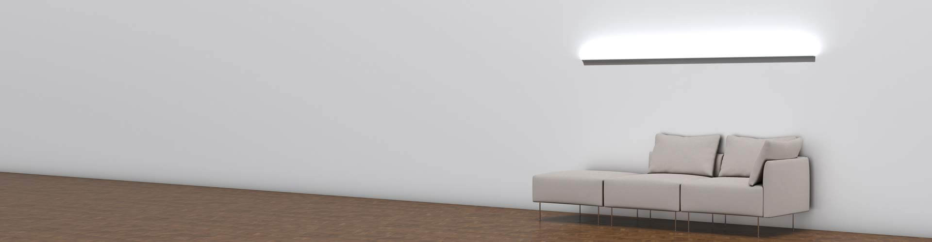 Lichtvoutenprofil WERKIN neutralweiß leuchtend über einem Sofa