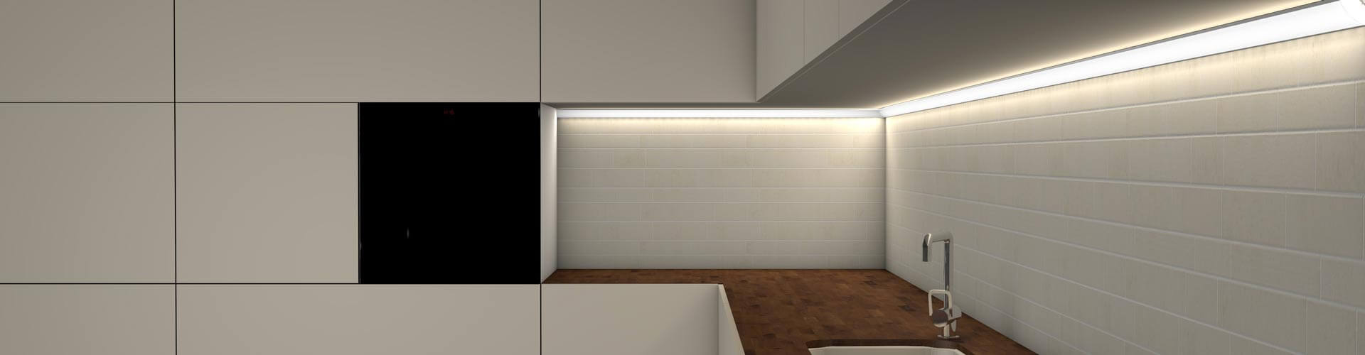 Küchenunterbaubeleuchtung mit neutralweißen Licht und LED Alu Profil LOC