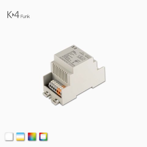 Produktbild beiger K-4 RGBW-RGB, CCT LED Funk Controllers zum Verbau auf DIN Hutschienen TS15 u. TS7.5