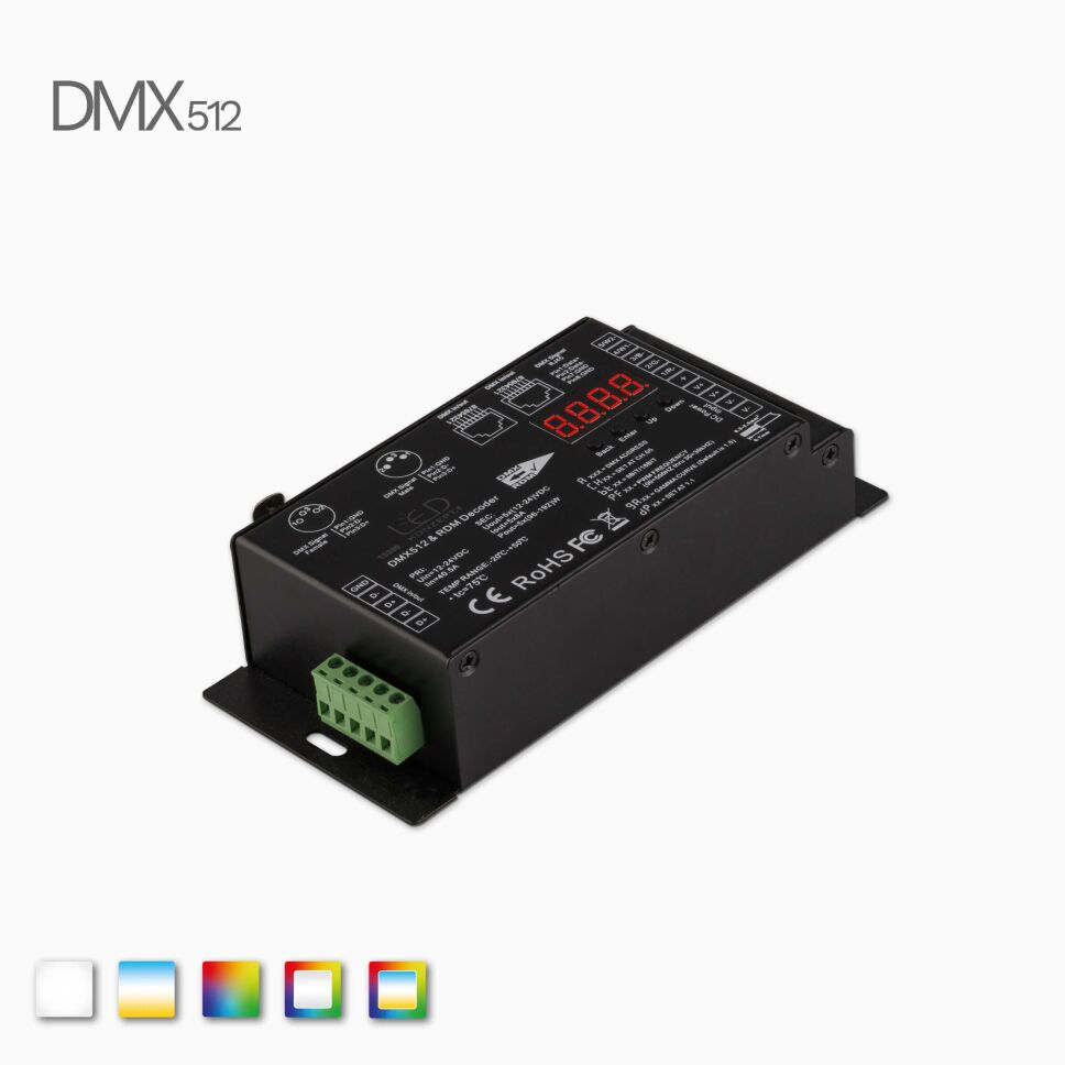 Artikelfoto vom DMX512 RDM Controller mit 5 Kanal Steuerung im schwarzen Metalgehäuse