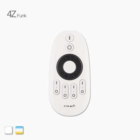 Produktbild der weißen 4Z LED Funk Fernbedienung zur Steuerung von einfarbigen LED Streifen