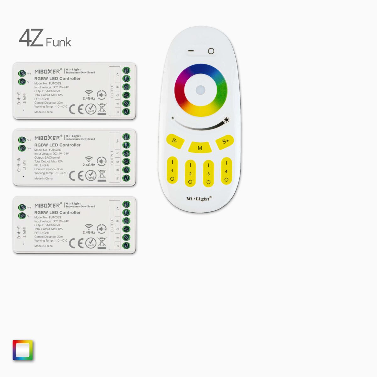 Funksteuerung und 3 Controller für RGBW LED Streif, 73,90 €