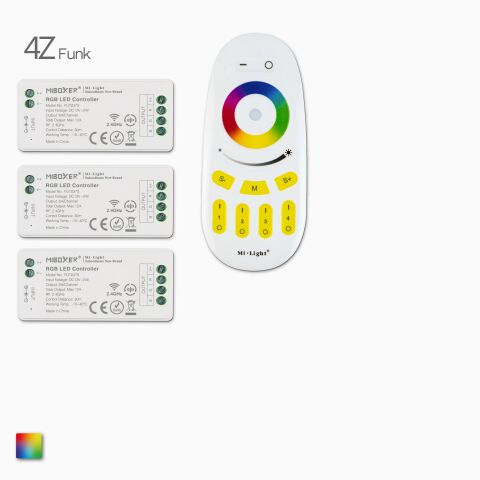 4Z RGBW-RGB LED Funk Fernbedienung und 3 RGB Funk Empfänger