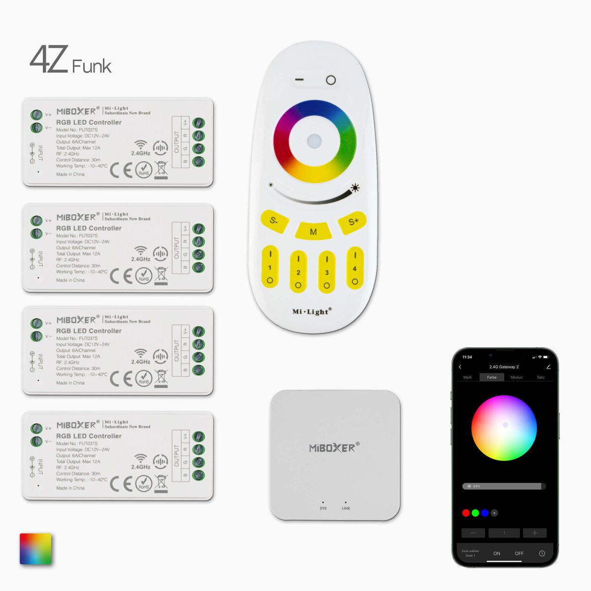 4 Funk Controller für RGB LED mit Fernbedienung un, 131,90 €