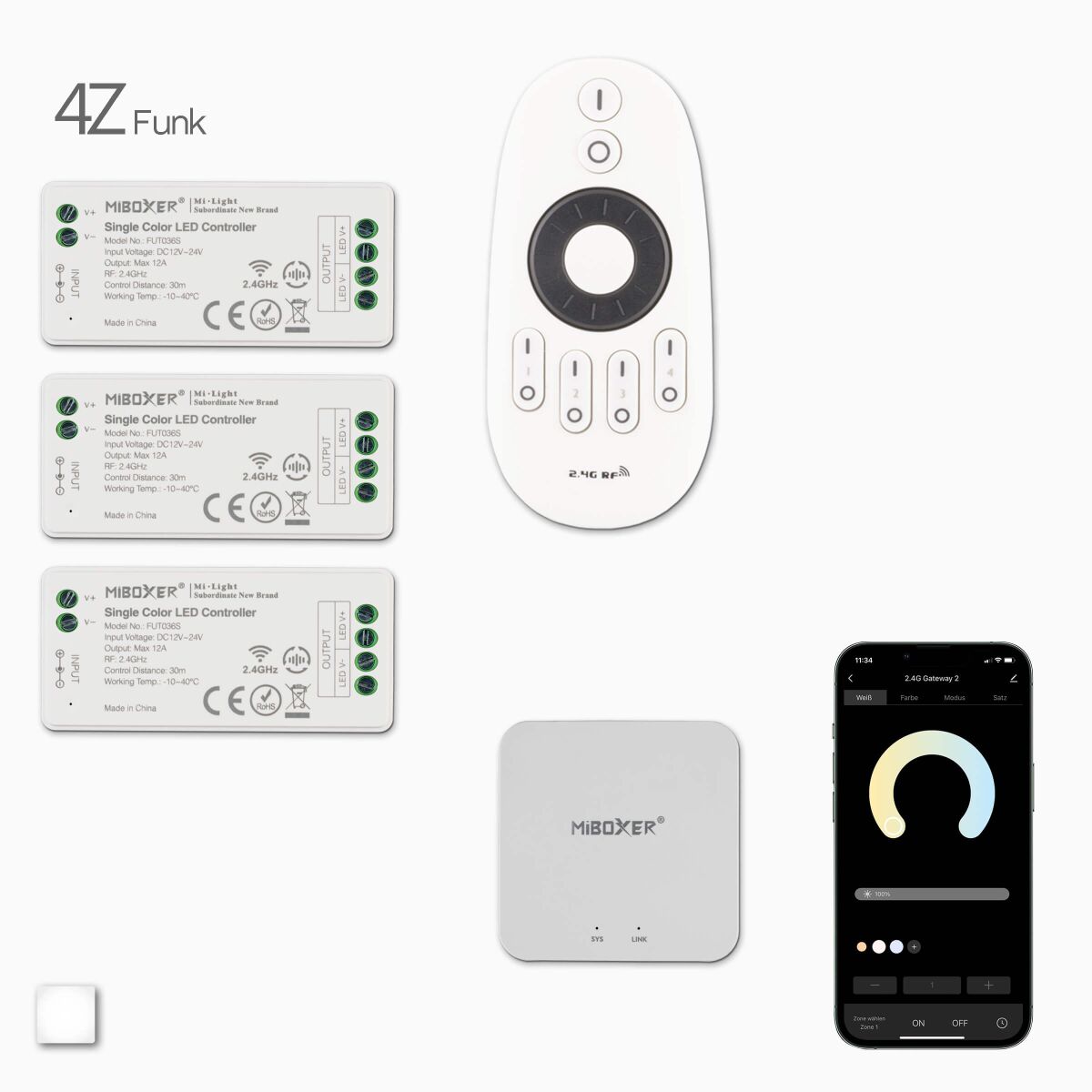 3 Zonen Dimmer-Set mit Funk-Fernbedienung und Wifi, 108,90 €