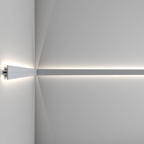 Anwendung vom Profil T, Lichtvoute 2 seitig leuchtend an Wand, mit weißem Licht leuchtend