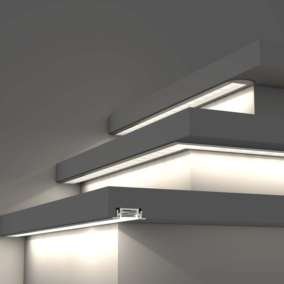 einlassbares LED Alu Profil F mit opaler Abdeckung, 40,00 €
