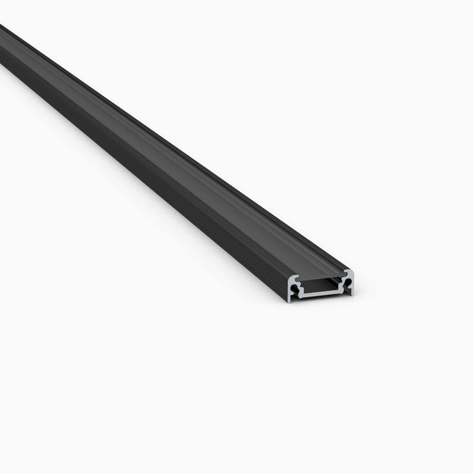 Produktbild LED Alu Profil N in schwarzer Ausführung mit transparent klarer Abdeckung zum Einschieben