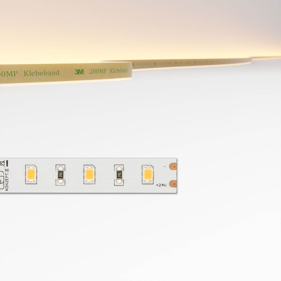 Produktbild vom LED Streifen mit 10mm Breite und 1000 Lumen pro Meter, die Farbtemperatur von 2700K wird oben im Bild dargestellt