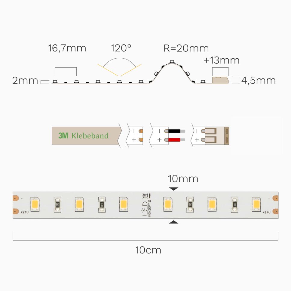 farbecht leuchender LED Streifen, 3000K u. Ra90, 3, 50,20 €