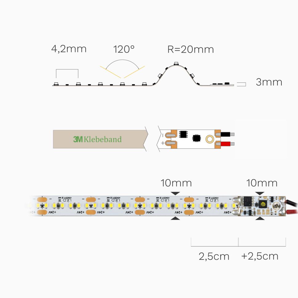 LED Streifen mit 970 Leuchtfarbe und Prodil-Dimmer, 24,70 €