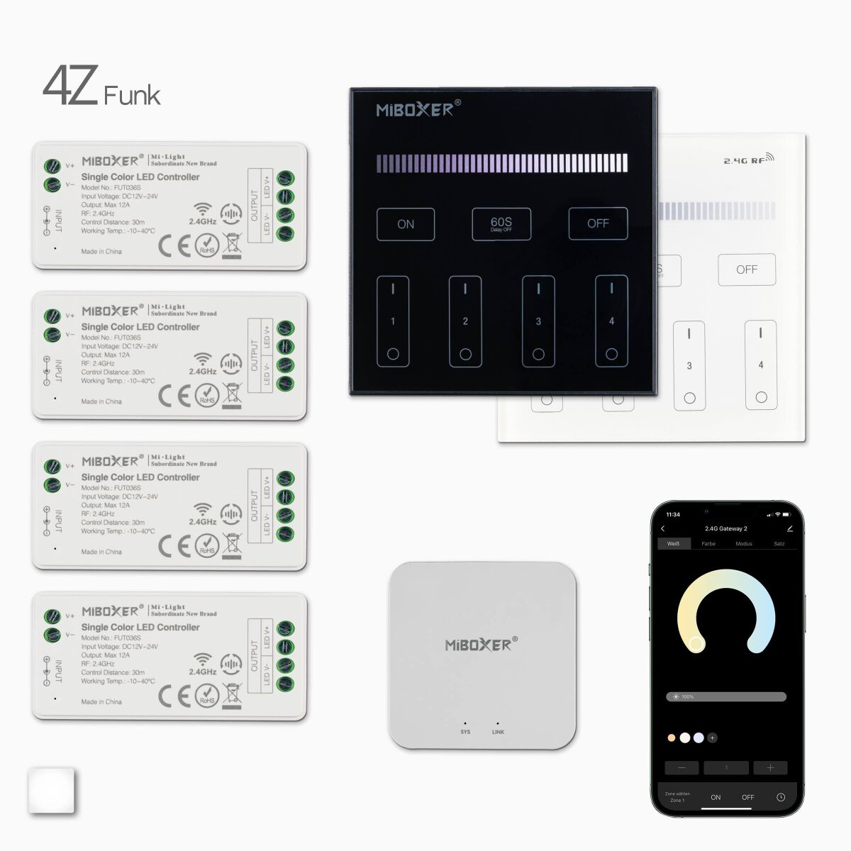 4-Zonen Funk LED Dimmer Set mit Wandsteuerung, 47,99 €