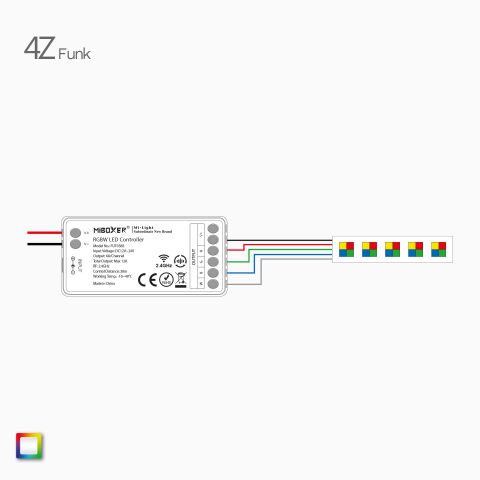 Schaltplan vom Anschluss eines RGBW LED Streifens an den 4Z RGBW LED Funk Controller