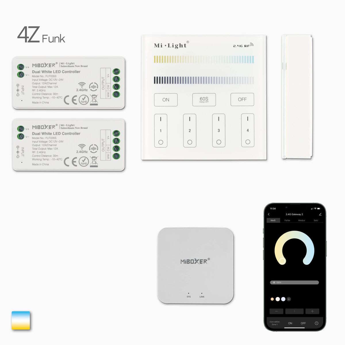 Wand und Handysteuerung für 2 Zonen CCT LED Beleuc, 105,98 €