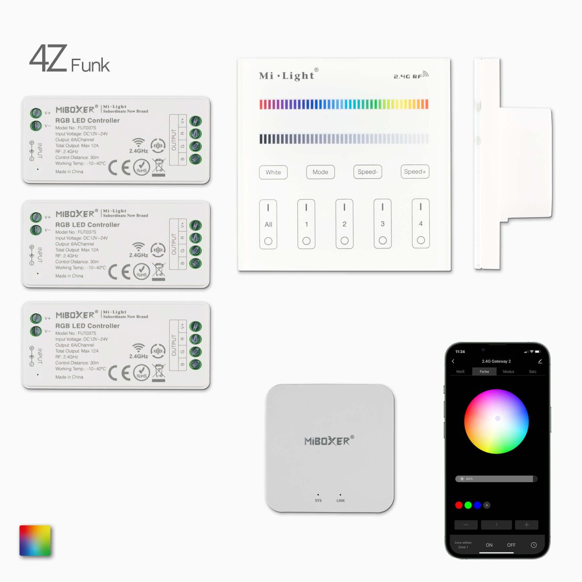 Funk und Wifi Controllerset mit 3 RGB LED Funk Emp, 123,98 €