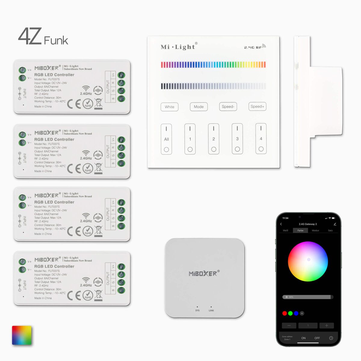 Funk und Wifi Controllerset mit 4 RGB LED Funk Emp, 141,98 €