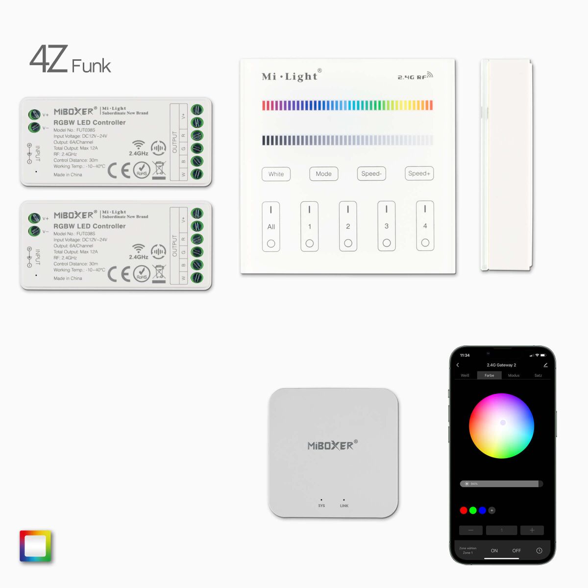 Funk-Wandsteuerung mit Wifi u. 2 RGBW LED Controll, 105,98 €