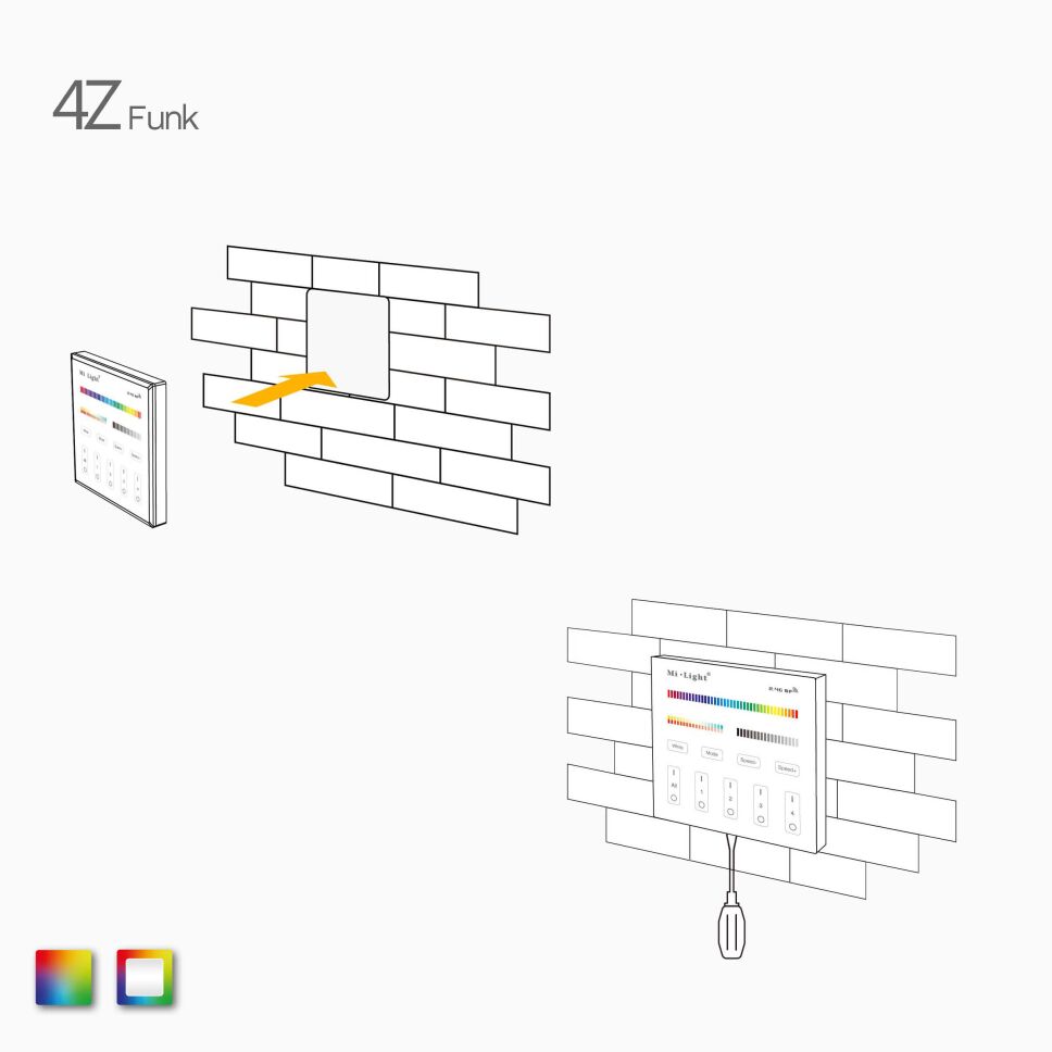 Montageanleitung für die 4Z RGBW LED Funk Wandsteuerung mit Stromversorgung über Batterie