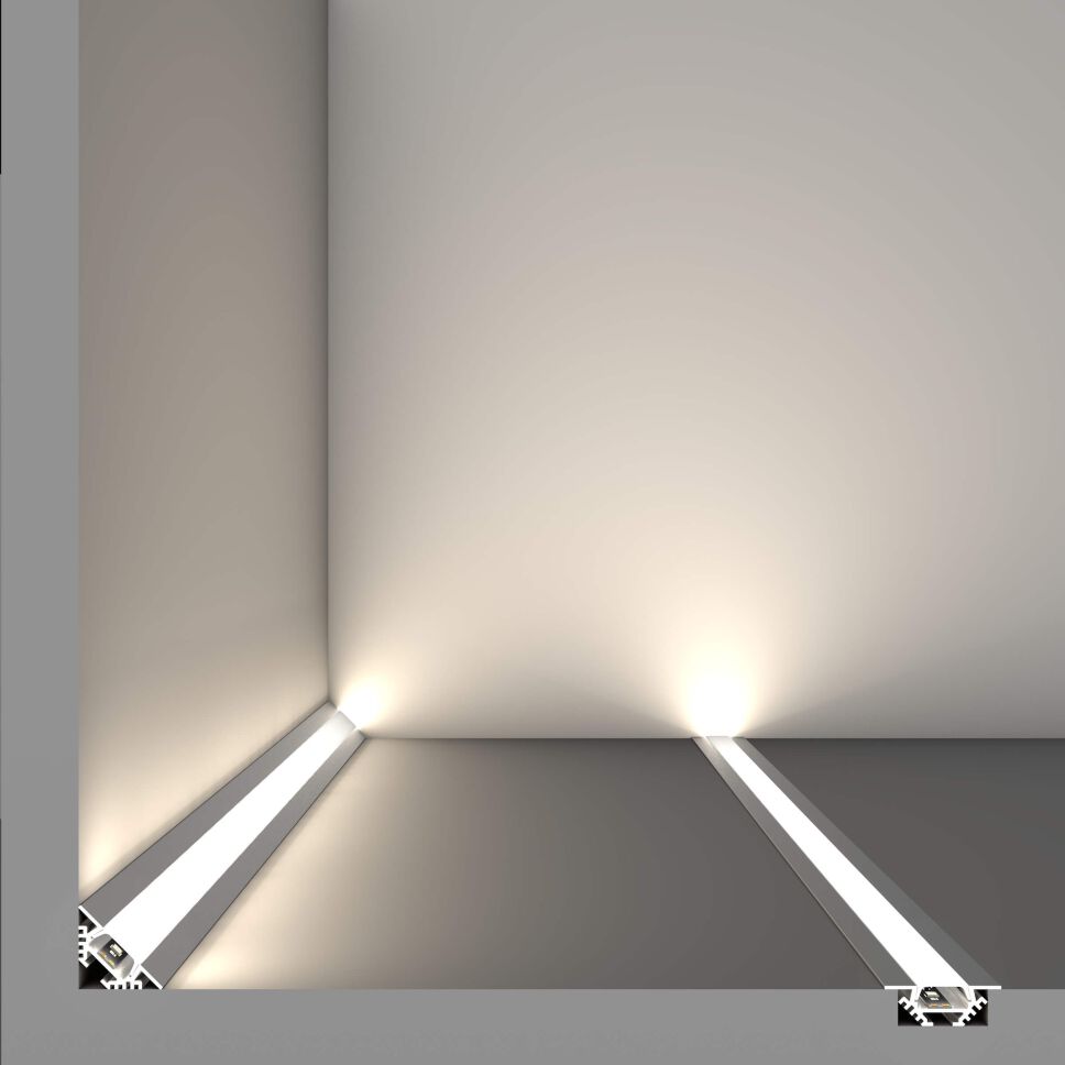 Anwendungsbeispiel vom LED Alu Profil PAC, 2 Profile eingelassen leuchten warmweiß