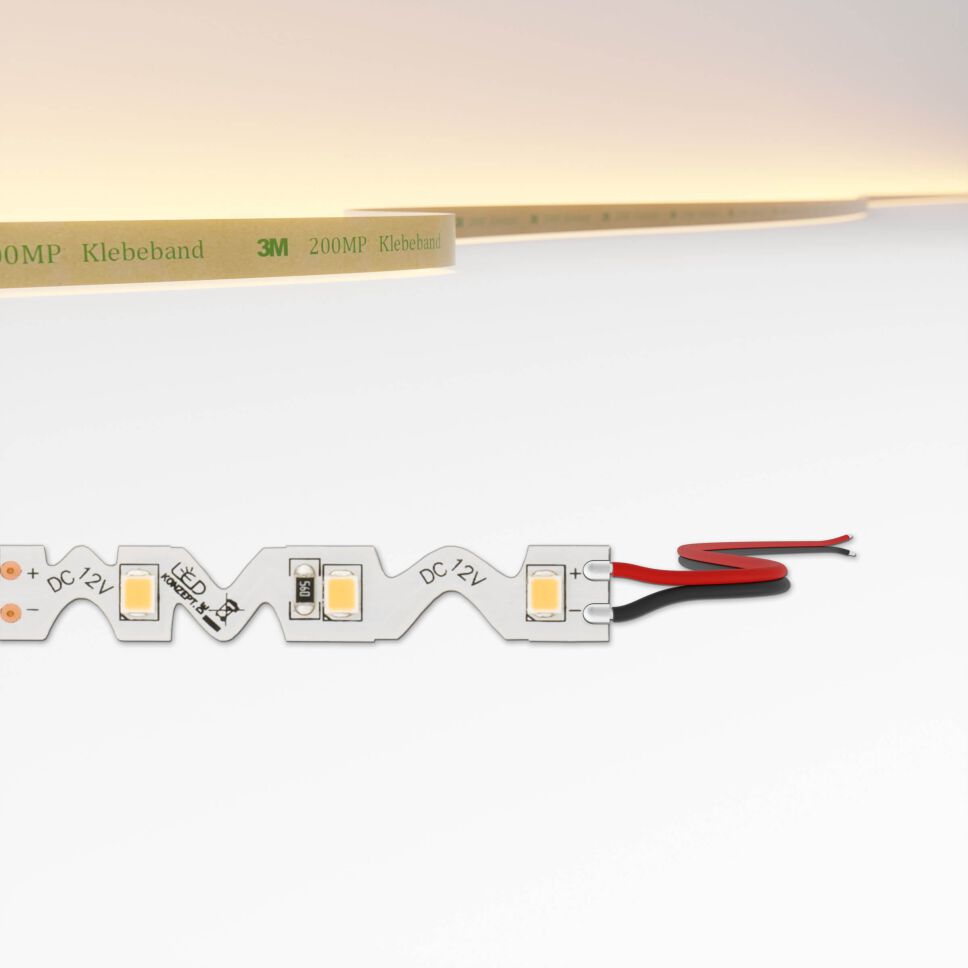 Produktbild vom Zick-Zack LED Streifen mit flexibler Leiterplatte, oben ist die Farbtemperatur des LED Streifens dargestellt