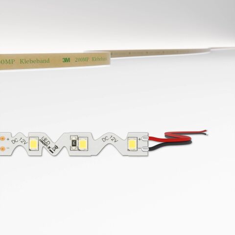 Produktbild vom Zick-Zack LED Streifen mit flexibler Leiterplatte, oben ist die Farbtemperatur des LED Streifens dargestellt