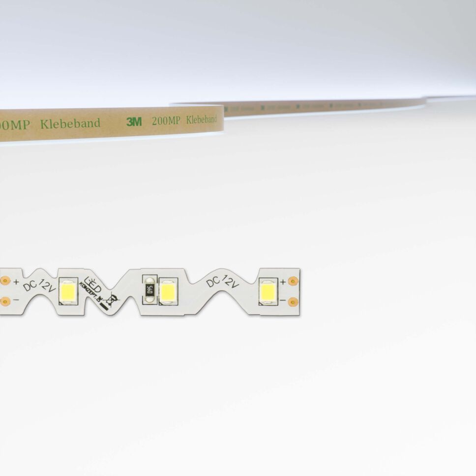 Produktbild vom Zick-Zack LED Streifen mit flexibler Leiterplatte, technische Zeichnung ist bemaßt