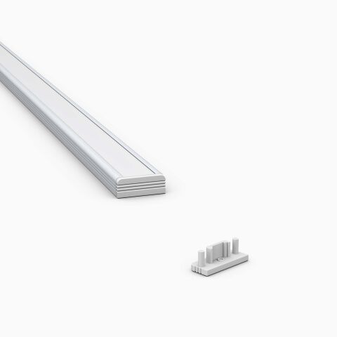 Endkappe in grau für LED Alu Profil N, Produktbild und Anwendungsbeispiel
