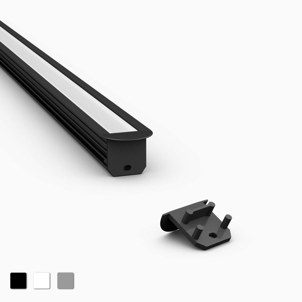 Endkappe in schwarz für LED Alu Profil FT, Produktbild und Anwendungsbeispiel