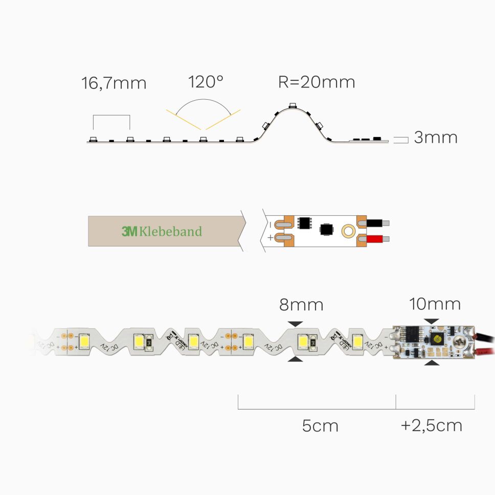 verdrehbarer LED Streifen mit LED Profil-Dimmer, 23,30 €