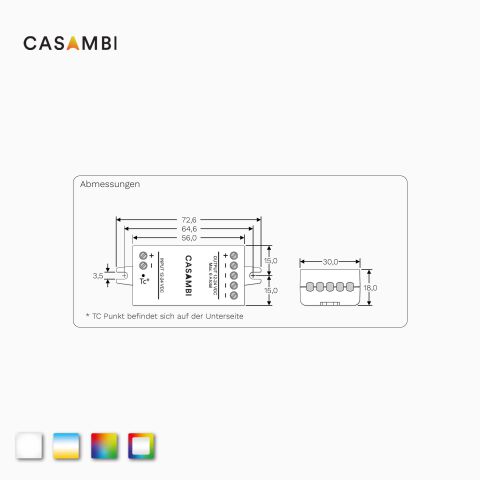 Technische Zeichnung vom CASAMBI CBU-PWM mit Bemaßung
