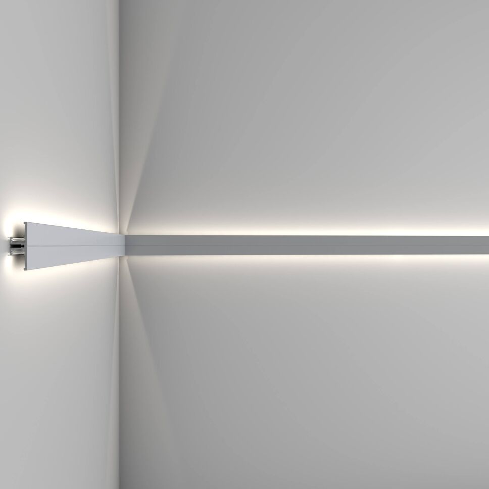 Anwendung vom Profil T, Lichtvoute 2 seitig leuchtend an Wand, mit weißem Licht leuchtend