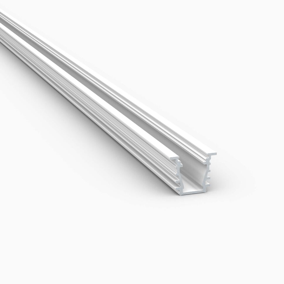 Produktbild LED Alu Profil FT in pulverbeschichtet weiß (RAL9003) ohne Abdeckung, Produktbild freigestellt vor grauen Hintergrund