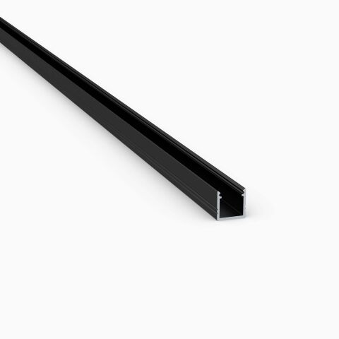 Produktbild, LED Alu Profil S10 in schwarz (RAL9005) eloxiert ohne Abdeckung, freigestellt vor grauem Hintergrund