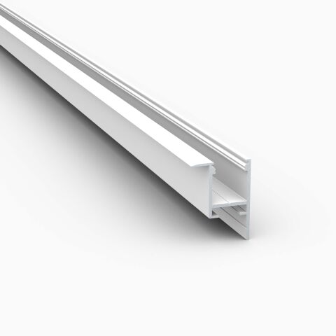 Produktbild vom weißen LED Alu Flügelprofil FR ohne Abdeckung, freigestellt vor grauem Hintergrund