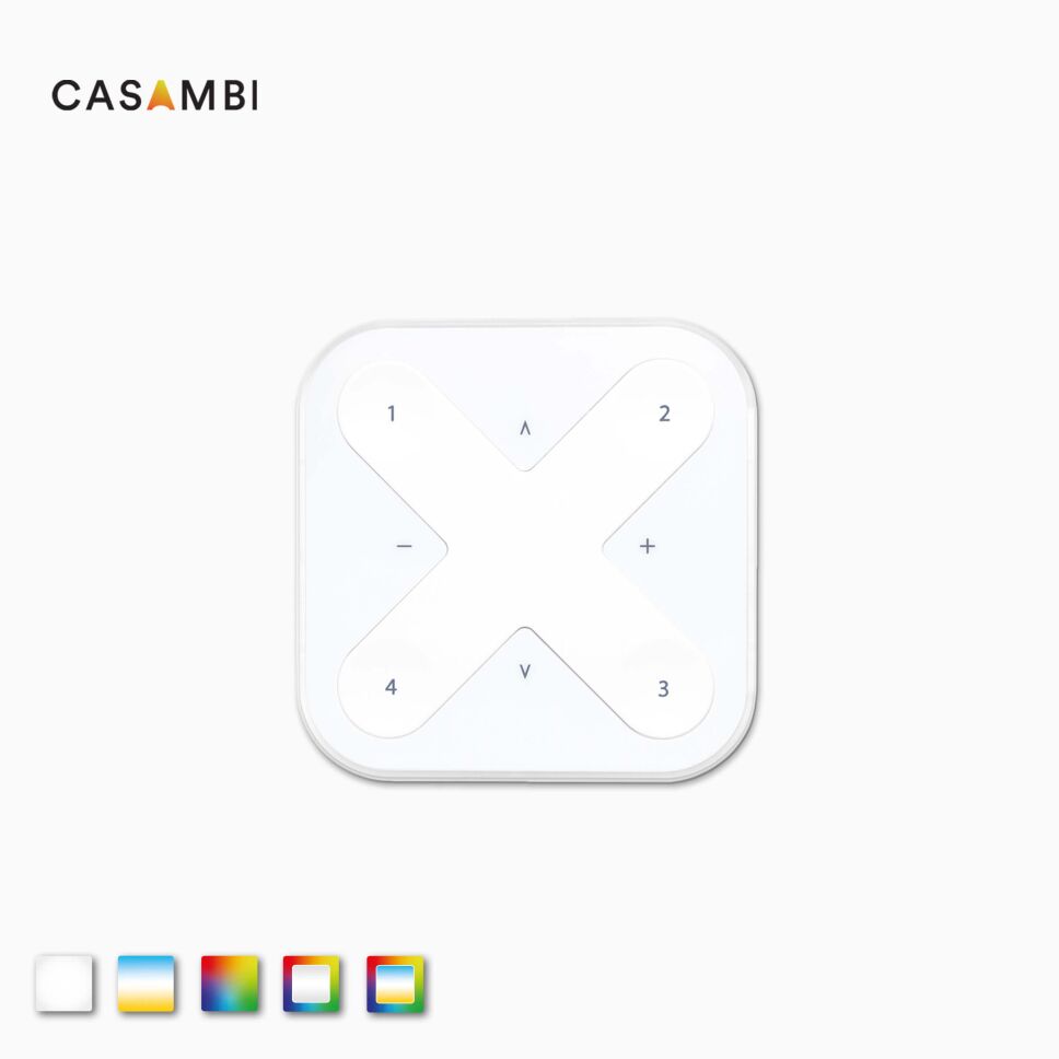 CASAMBI Schalter XPRESS in weiß, Frontansicht, freigestellt vor grauen Hintergrund