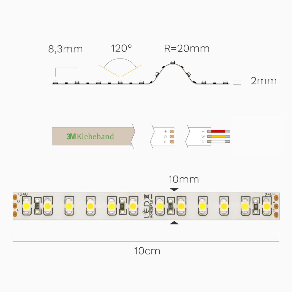 200cm CCT LED Streifen mit einstellbarer Farbtempe, 33,70 €