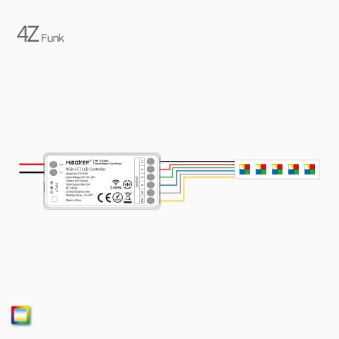 Schaltplan vom Anschluss eines RGBCCT LED Streifens an den 4Z RGB+CCT LED Funk Controller