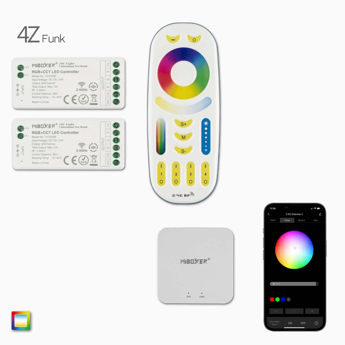 Funk u. Wifi Steuerung für 2 Zonen RGB u. CCT LED , 95,90 €