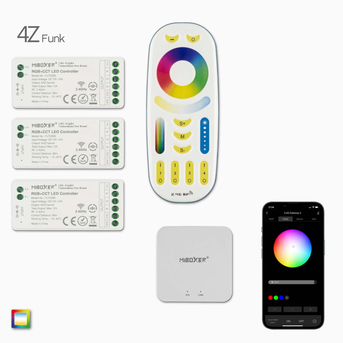 Funk u. Wifi Steuerung für 3 Zonen RGB u. CCT LED , 113,90 €