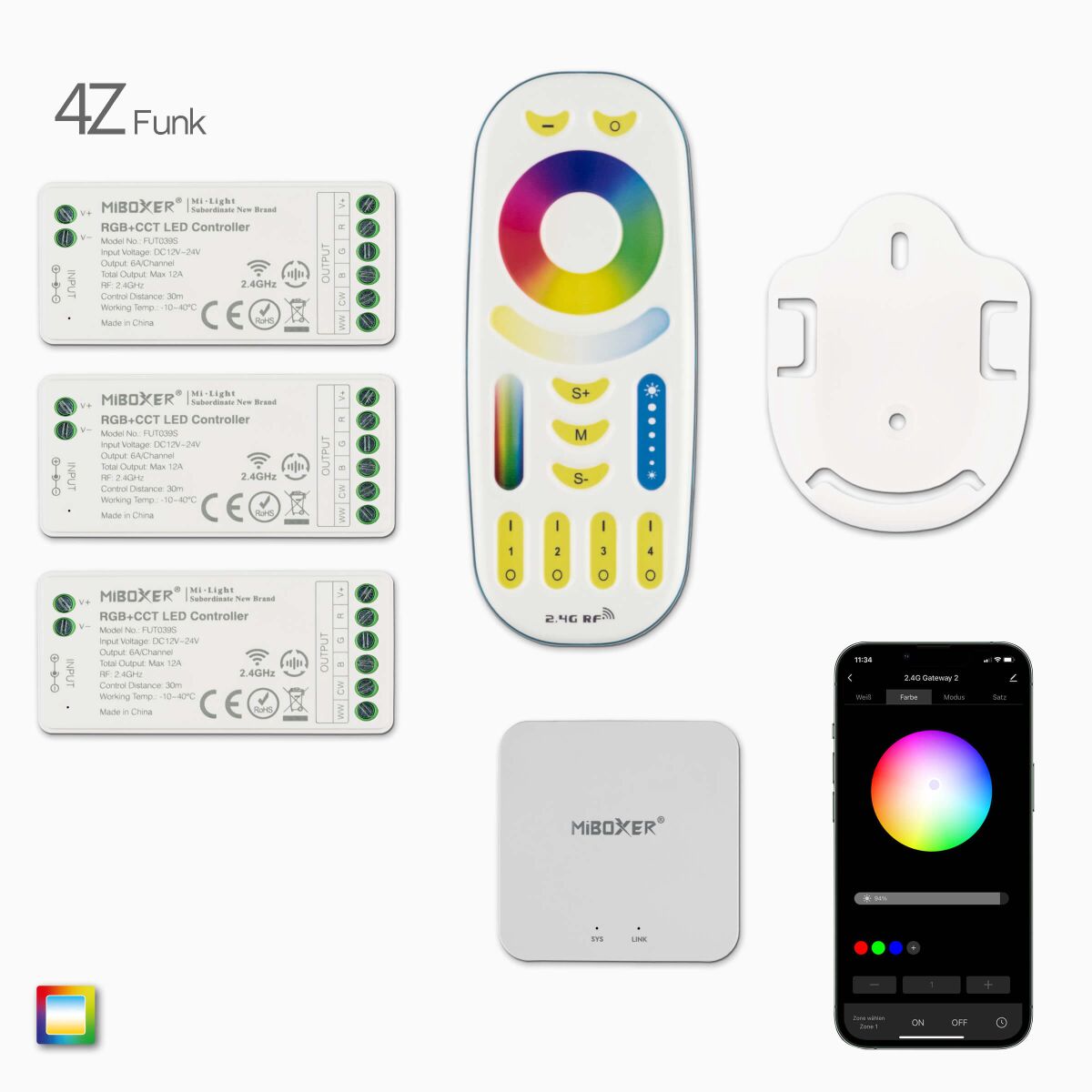 3 RGBCCT LED Funk Controller, Fernbedienng u. Wifi, 116,80 €