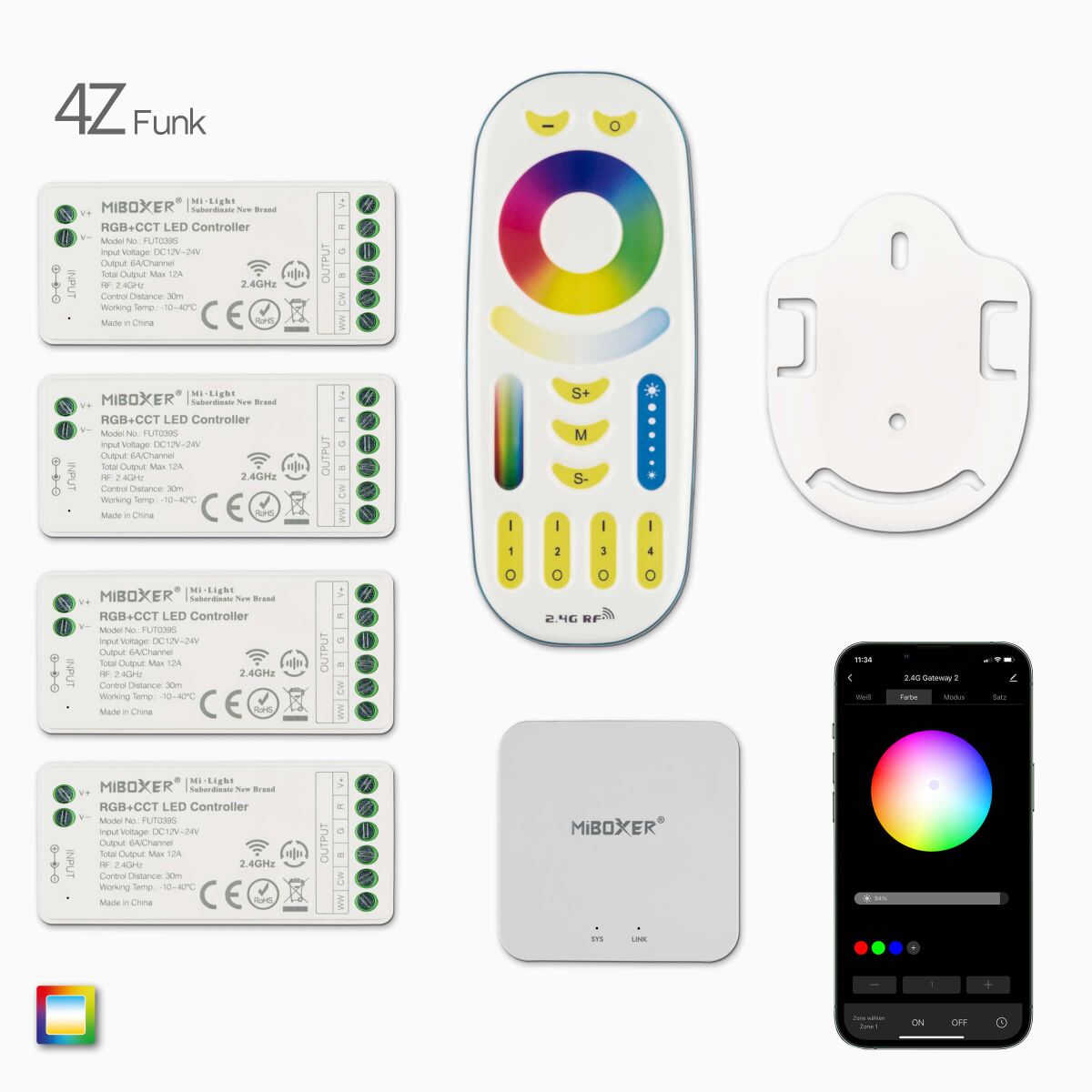4 RGBCCT LED Funk Controller, Fernbedienng u. Wifi, 134,80 €