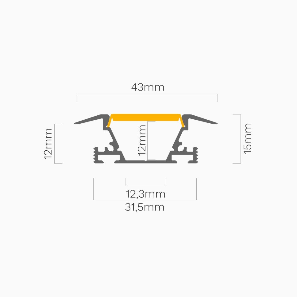 schwarzes LED Einlassprofil, 12mm Höhe, klare Abd,, 46,35 €