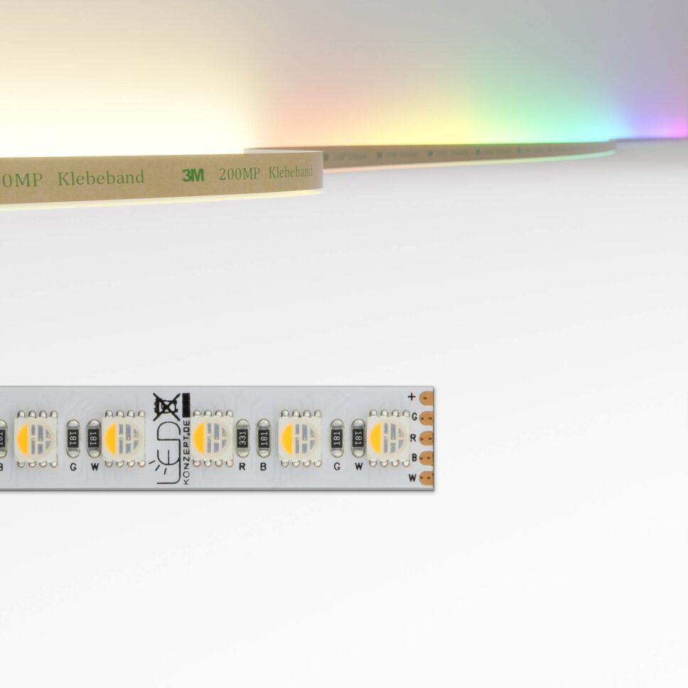RGBW LED Streifen mit warmweißen und farbigen LEDs in einer SMD LED verbaut, High Power RGBW LED Streifen
