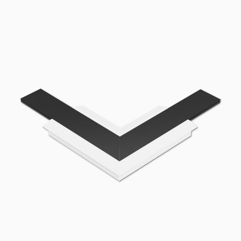 Produktbild vom Eckverbinder pulverbeschichtet weiß mit Alu-Abdeckung schwarz eloxiert für LED Alu Profil MOZEL
