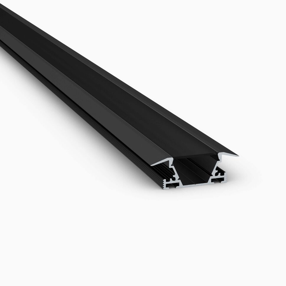 Produktbild vom LED Alu Profil MOZEL mit schwarz eloxierter Oberfläche und schwarzer Abdeckung