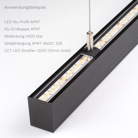 Anwendungsbeispiel LED Alu Profil APNT mit Seilabhängung APNT-BASIC, HS klarer Abdeckung und LED Streifen 12210, aus