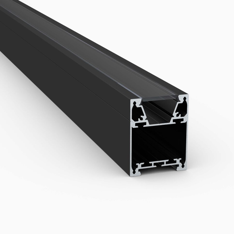 Produktbild vom LED Alu Profil APNT in schwarz eloxierter Ausführung mit HS klarer Abdeckung