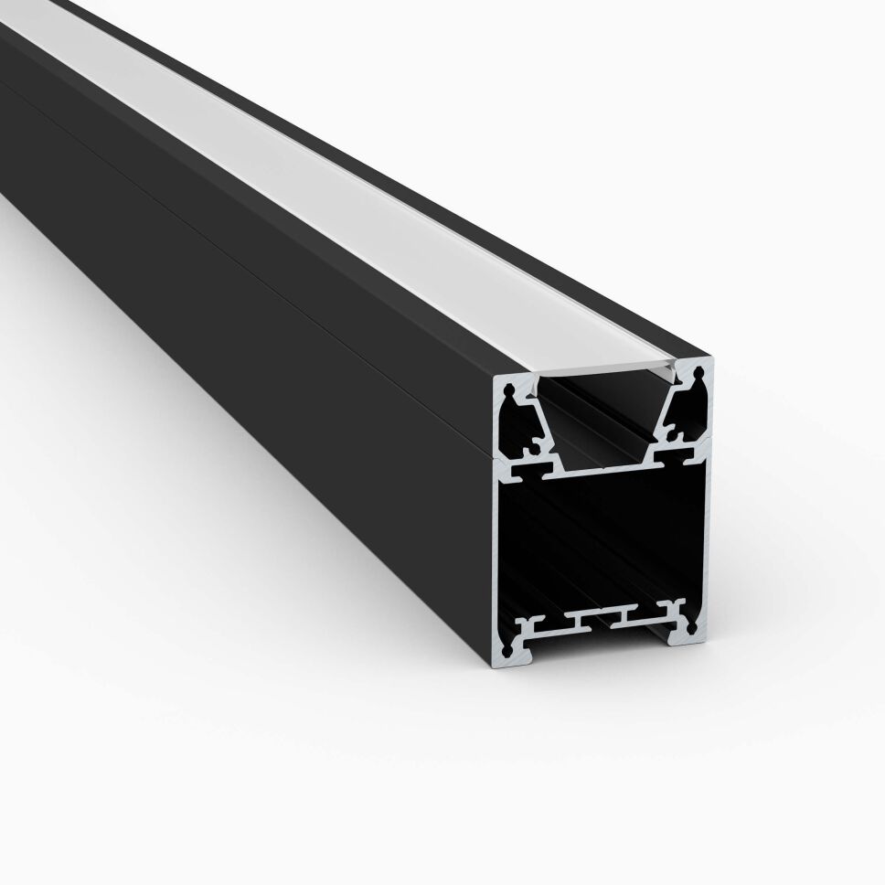 Produktbild vom LED Alu Profil APNT in schwarz eloxierter Ausführung mit LIGER matt opaler Abdeckung