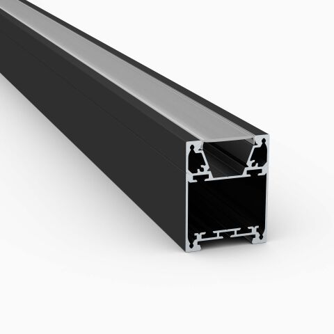 Produktbild vom LED Alu Profil APNT in schwarz eloxierter Ausführung mit satinierter Abdeckung